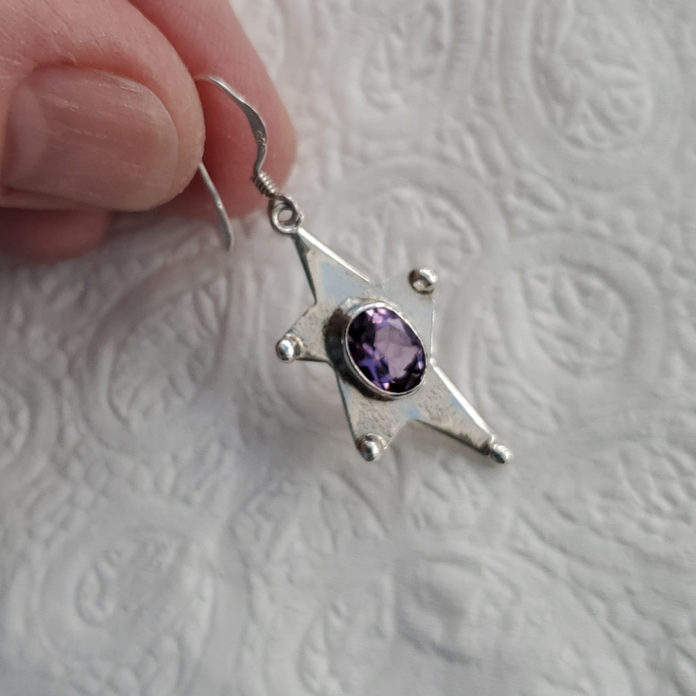 Amethyst Star single sterling earring